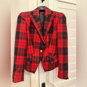 Generation Love Red & Black Plaid Single-Button Blazer. Size 2. New